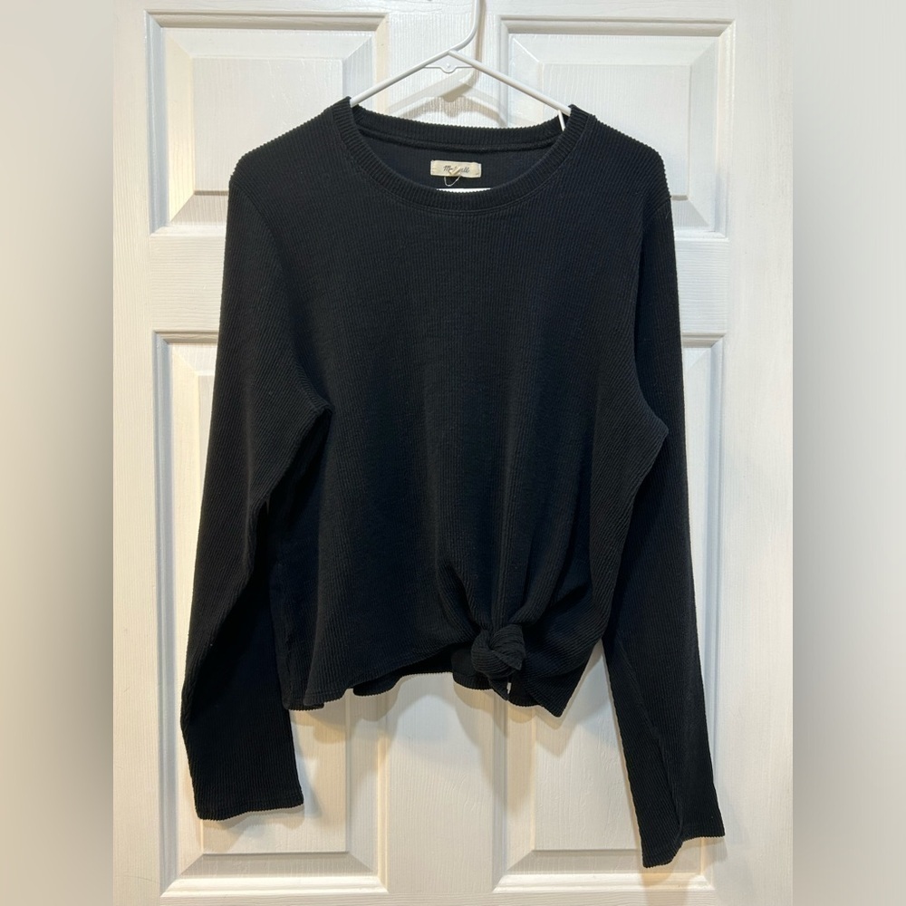 Madewell Black Ribbed Elwood Knot Front Pullover Top Casual Grunge Size XL
